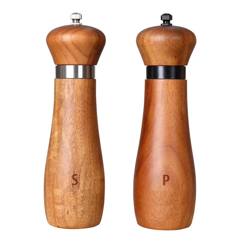 8-pulgadas de madera de acacia Molino de pimienta molino de anillo de acero espesor ajustable núcleo de cerámica molino de pimienta herramientas de cocina
