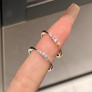 Korean minimalist style flash diamond ring ring for women with niche design exquisite light luxury high-end versatile open-mouth ring