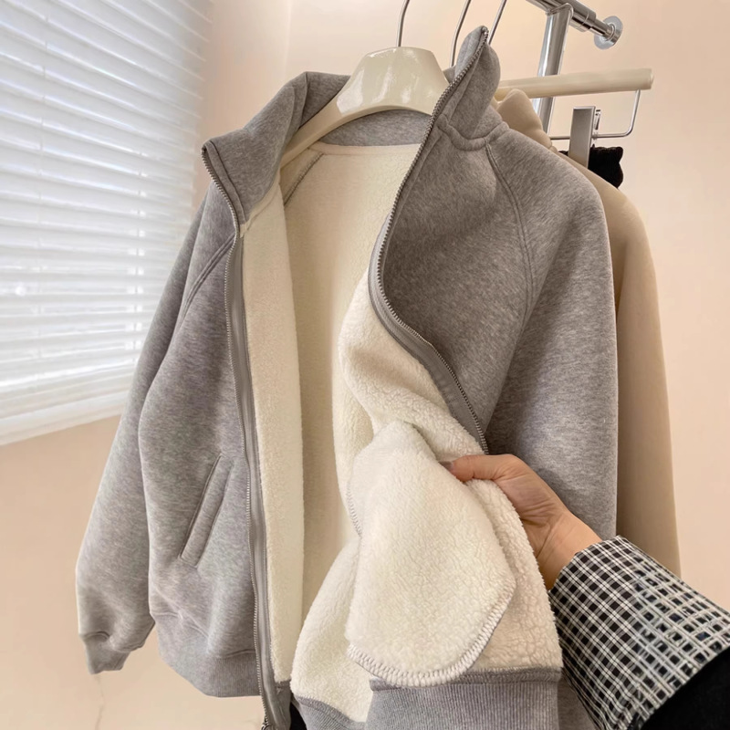 Winter Mini Heater! Thickened Lamb Wool Sweatshirt Jacket for Women, Versatile for Commuting, Warm and Casual, with Stand Collar and Zipper