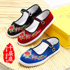 25 新しい千層布底刺繍靴女性の布靴ハイエンドエスニックスタイル布靴浅い口ワンストラップ高齢者の靴