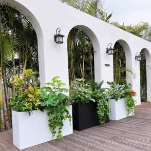 Outdoor Stainless Steel Flower Box Terrace Commercial Square Partition Planting Box Rectangular Flower Bed Iron Flower Trough