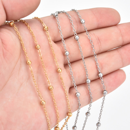 Cross-border hot-selling stainless steel flat o cross-wrapped bead chain 03 04 05 color-preserving vacuum electroplating DIY jewelry chain