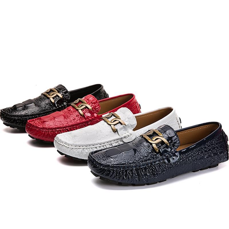 P Sko Herre S Krokodillemønster Ungdom Trendy lakkskinn skinnende overflate Kjøring lat Uformell_voghion.com