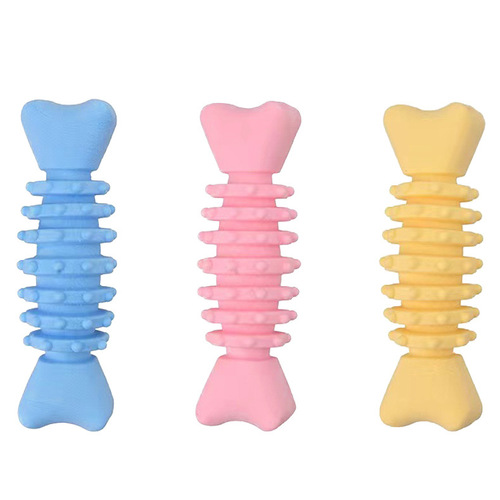 New Pet Toys Manufacturer Wholesale TPR Macaron Fish Bone Chewing Stick Chew-resistant Teeth Cleaning Dog Toys