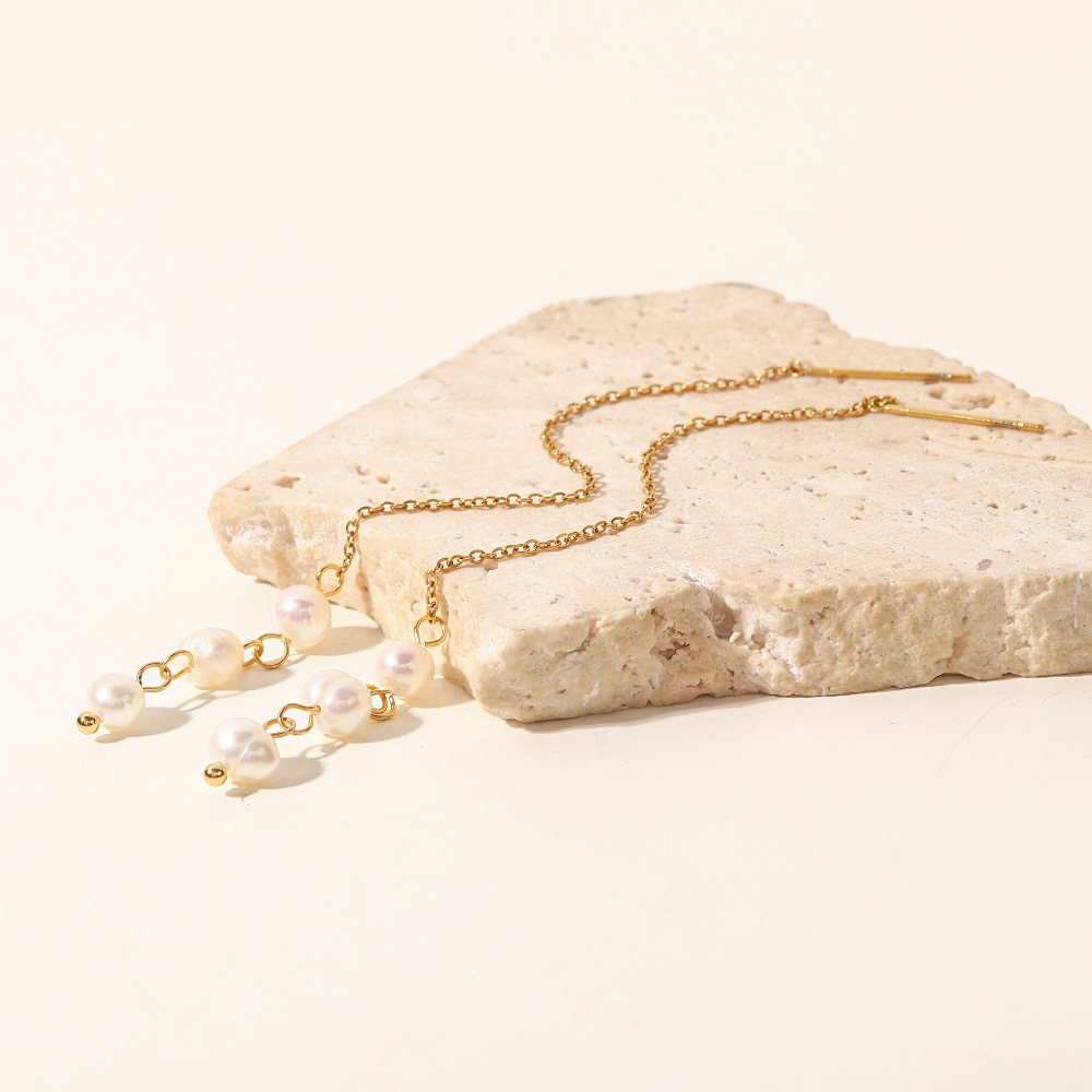 Fashion Geometric Stainless Steel Plating Artificial Pearls Ear line 1 Pair