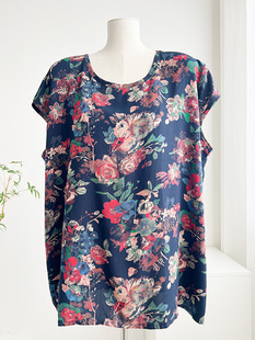 Middle-Aged and Elderly Cotton Silk Short-Sleeved Tops Summer Mother's Wear Thin Round Neck Shirt Artificial Cotton Plus Size Women's T-Shirt