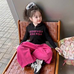 韩国女童字母开衫拉链套装2025秋季新款两件套洋气休闲童装代发潮