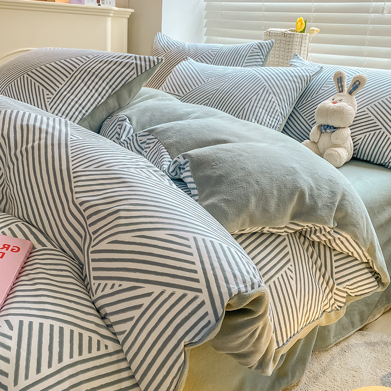 Juego de cama de lana de coral de leche de invierno de cuatro piezas 2024 sábanas nuevas fundas de edredón sábana ropa de cama
