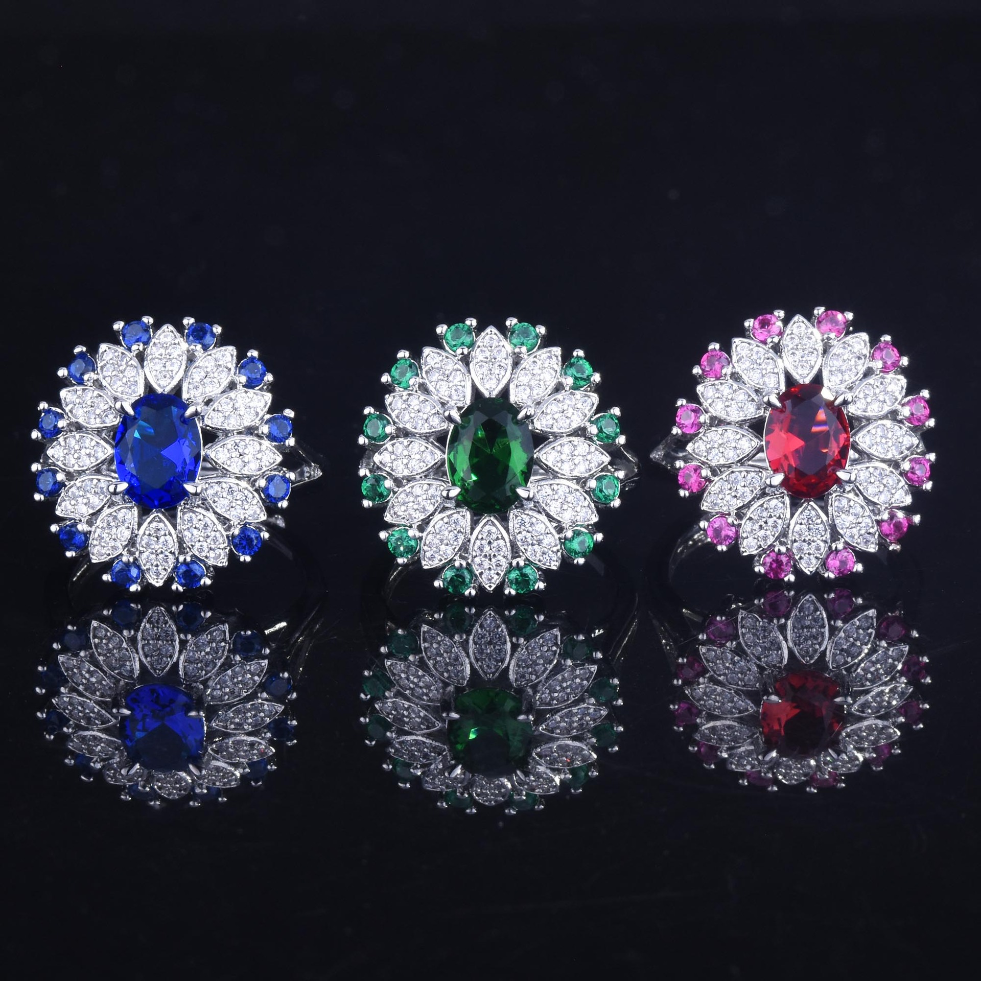 Fashion Imitation Sapphire Ring 2 Carat European And American Three-dimensional Color Treasure Open Ring Female display picture 11
