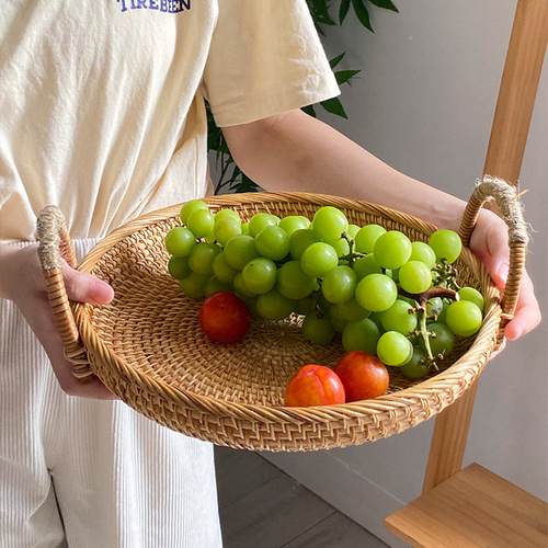 Cross-border best-selling rattan desk toys snacks dried fruits bread coffee storage basket living room coffee table fruit plate