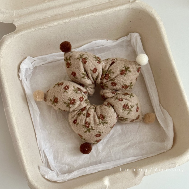 咖色碎花布艺海绵发圈手作星星造型大肠圈女童丸子头皮筋小号发饰|undefined
