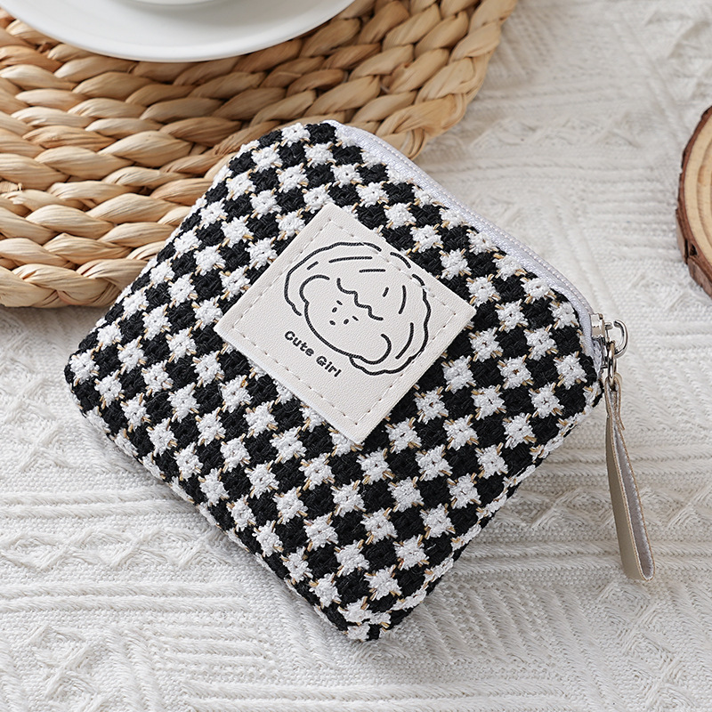新しいスタイルの小さくて香りが良くてかわいいシンプルなチェック柄の絶妙なコンパクトポータブルジッパーミニ口紅化粧品コイン小銭入れ