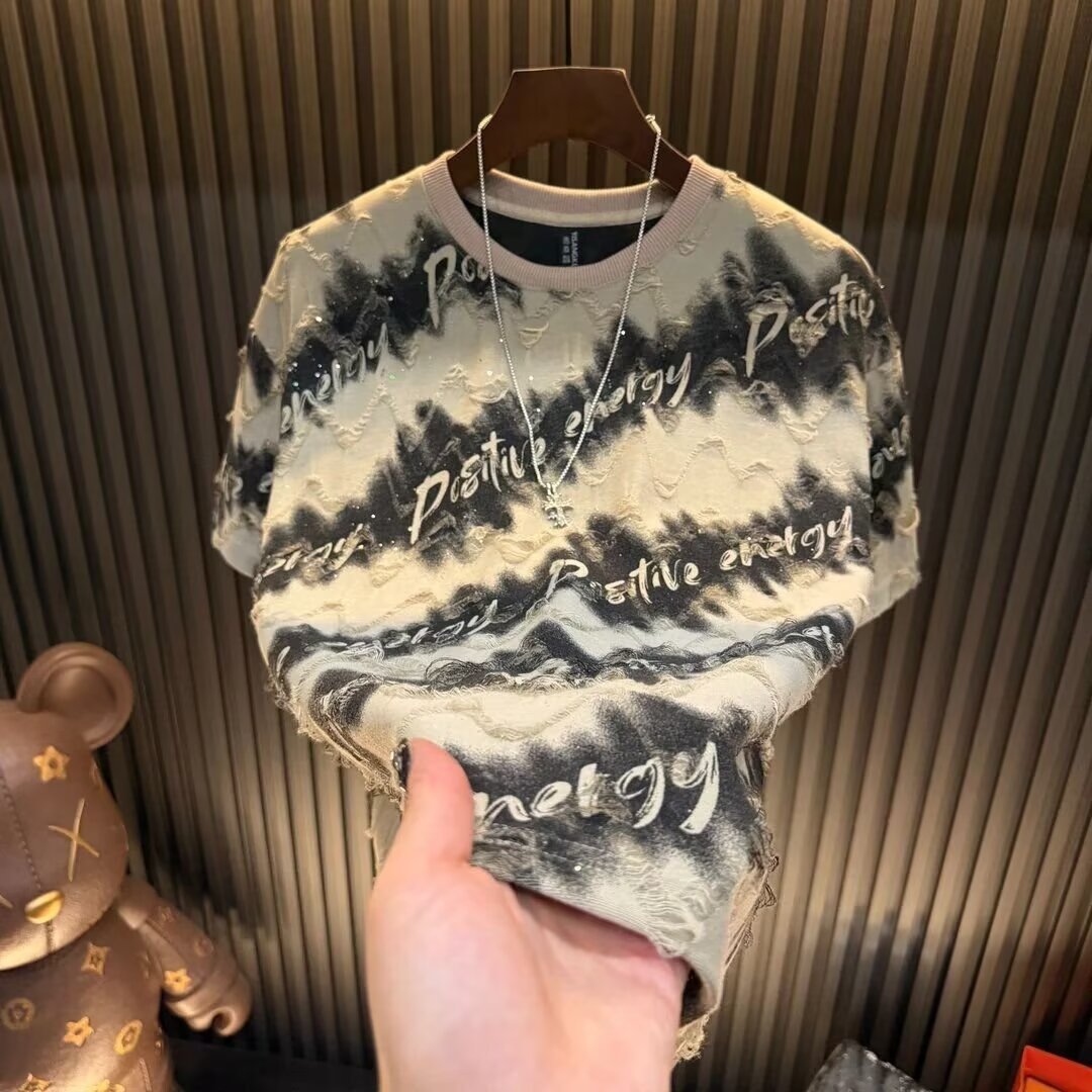 Herren-T-Shirt im chinesischen Stil aus Eisseide, kurzärmelig, mit Tuschemalerei-Motiv, dünnem Stoff, Übergröße, Sommertop_voghion.com