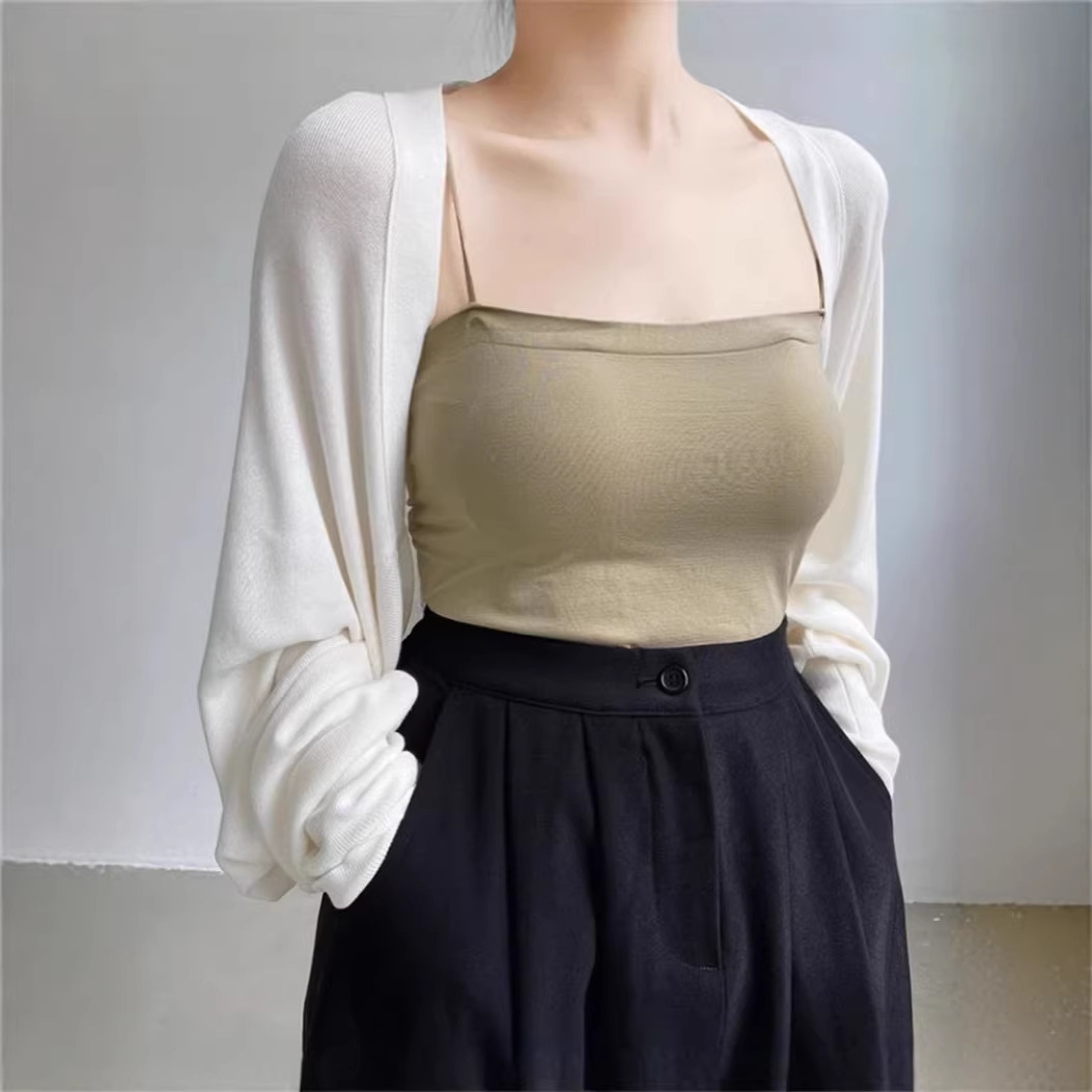 Áo khoác len chống nắng mỏng kiểu Pháp, chất liệu sợi mát, dáng khoác ngoài nhẹ nhàng — =trắng chi tiết 2