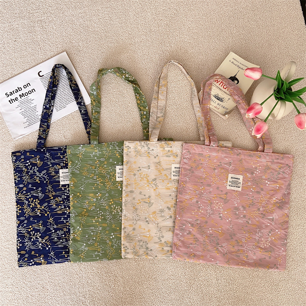 43204 ins Spring/Summer New Gentle small floral starry sky single-shoulder canvas bag with large capacity for girls' study bag full figure