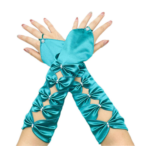Hollow hook finger elastic wedding dress wedding gloves mid-length embroidered beaded gloves foreign trade source gloves