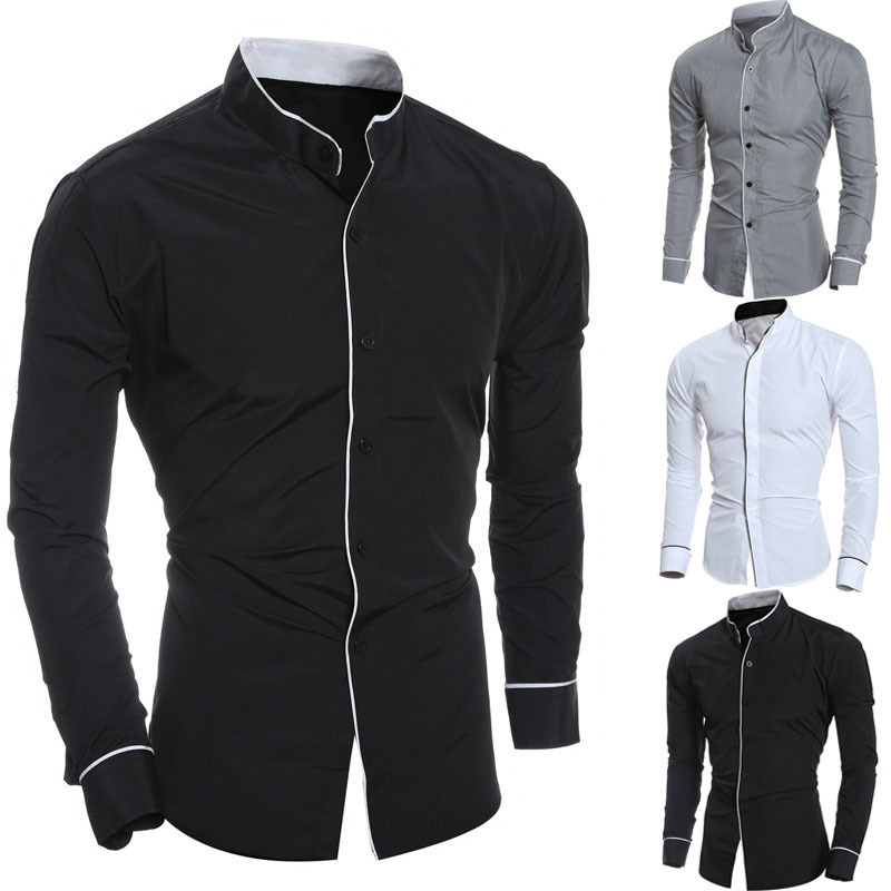 Primavera nuevos hombres de color puro simple casual estilo coreano camisa delgada de manga larga camisa de hombre camisa de fondo promoción de envío gratis