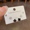 90# silver-diamond four-leaf flower three-piece set of earrings (thick real gold plating)
