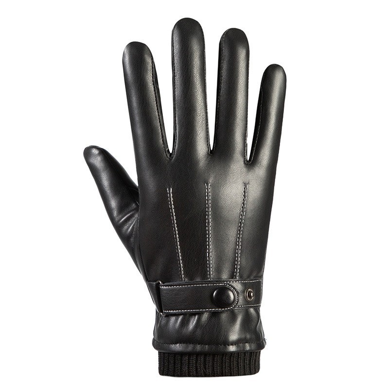 Guantes de pantalla táctil de otoño e invierno para hombres Guantes de terciopelo cálido a prueba de frío para montar al aire libre Luo Kou guantes de cuero lavados de tres líneas