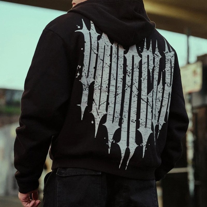 Youngla American Style New Men's Zip-Up Sweatshirt Jacket Jogging Sports Fitness Printed Casual Hooded