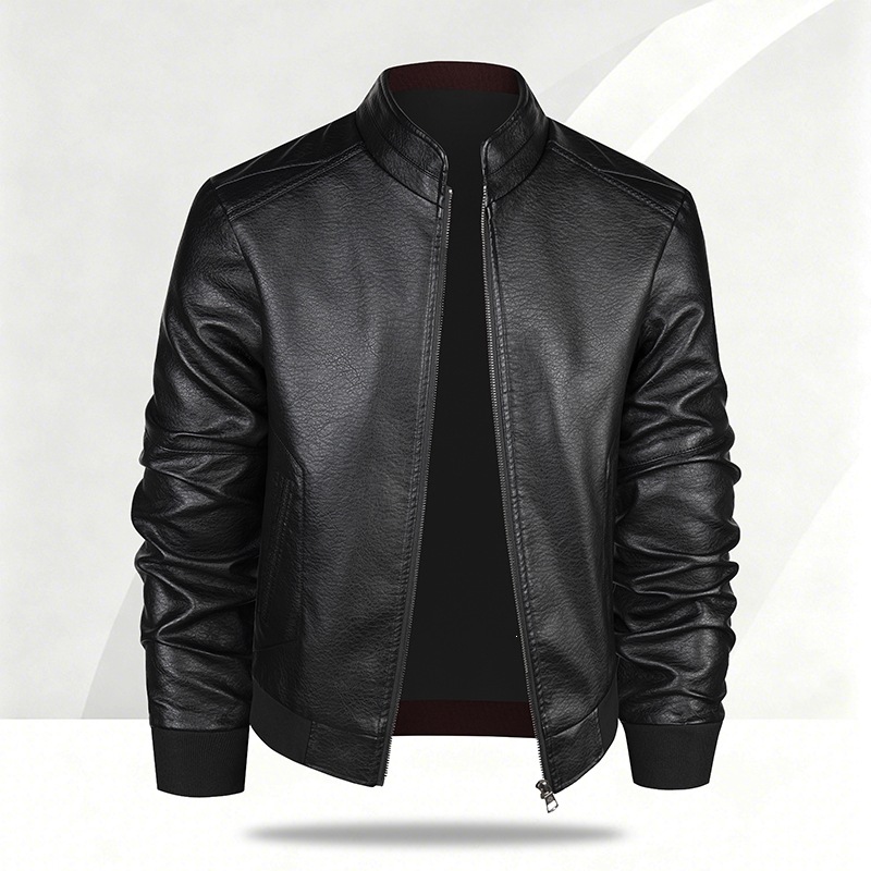 Cross-border leather jacket, men's leather outerwear, autumn/winter jacket, Korean-style casual and trendy slim-fit jacket, versatile men's clothing, stylish