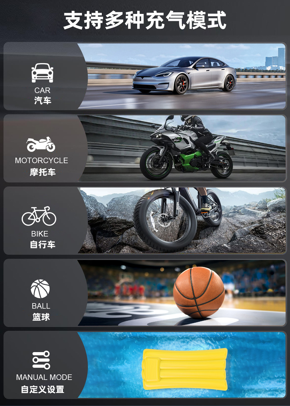 Portable Car Air Pump Single Cylinder 25 Cylinder Wireless Hidden Storage Compartment Multi-Function Car Electric Air Pump