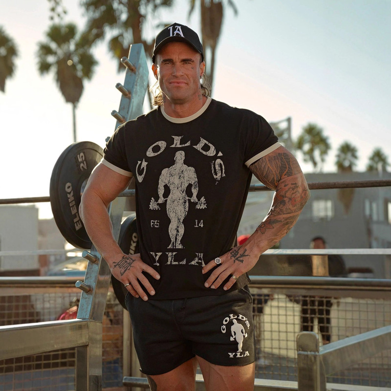 Youngla Co-Branded Gold's New Summer Men's T-Shirt Jogger Sports Fitness Cotton Slim Short-Sleeved