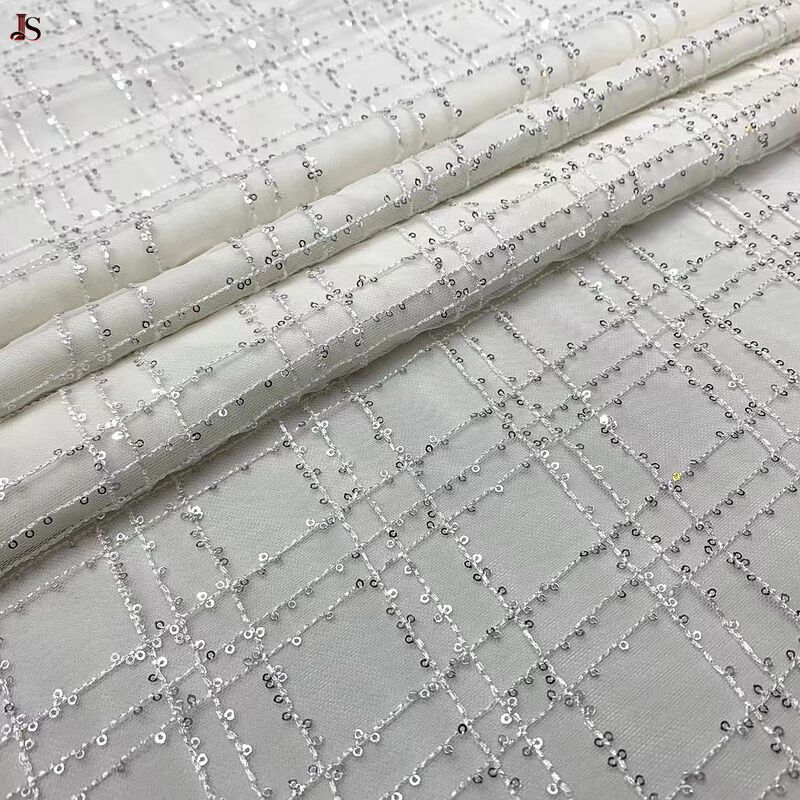 Trendy diamond-shaped sequined embroidered mesh Plaid sequined wedding dress DIY bag stage wear fabric