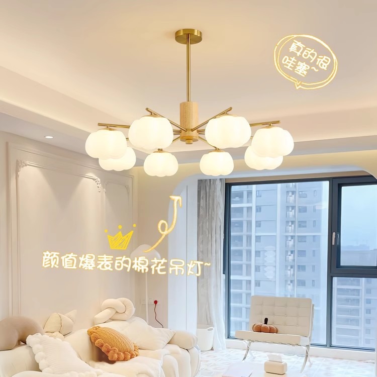 Living room chandelier log cream style Guangdong Zhongshan lamps whole house package combination Hall main lamp cotton Persimmon lamp
