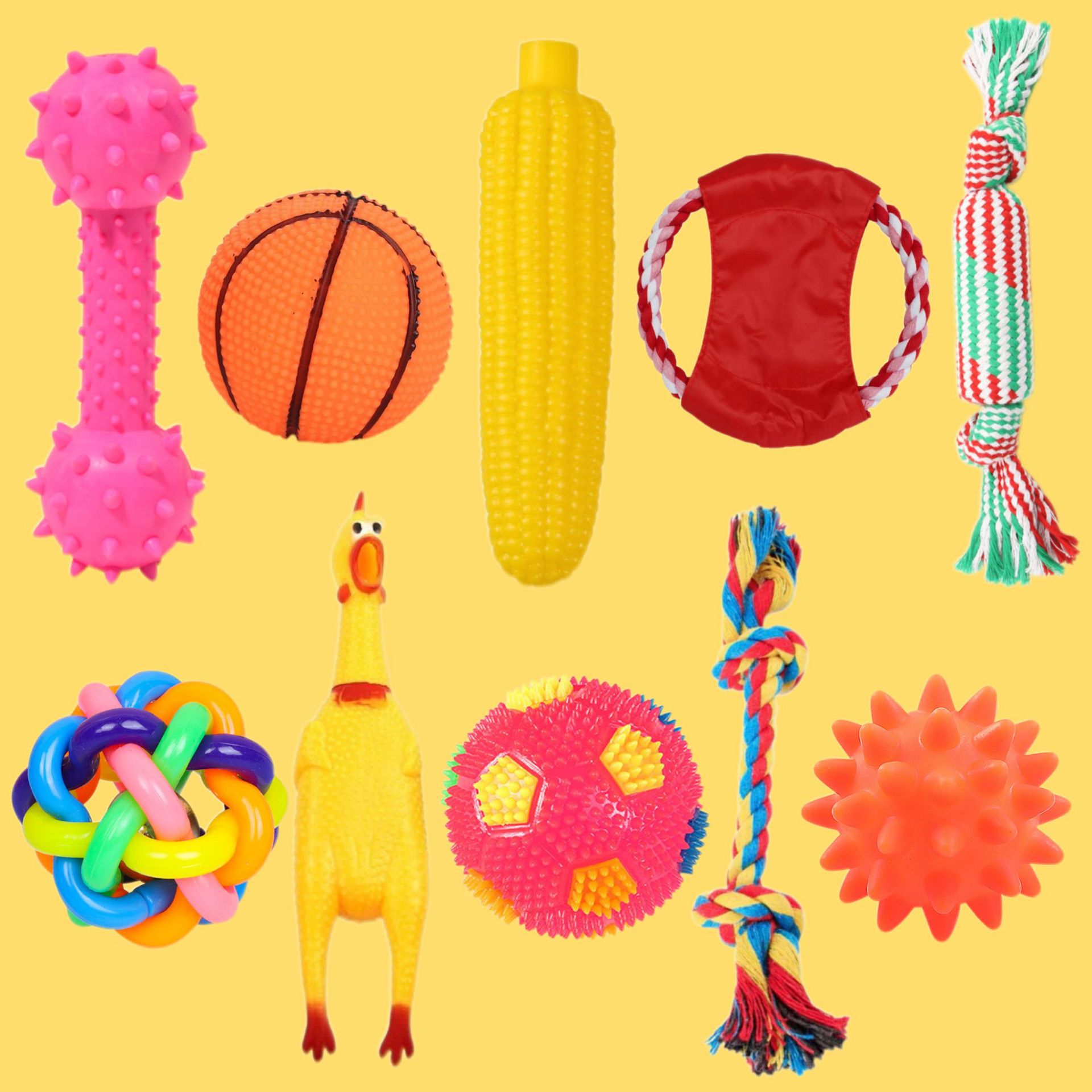 Juguetes para perros Teddy de pelo dorado, juguetes sonoros de goma, palillos para perros pequeños y medianos, bolas de cuerda para aliviar el entretenimiento.
