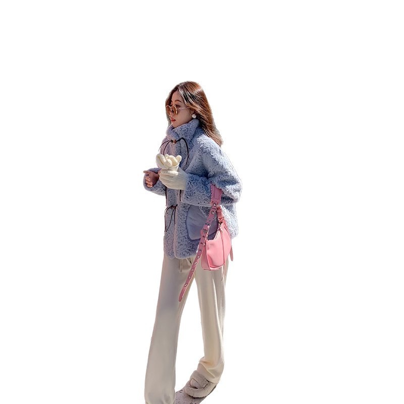 牛角扣羊羔毛皮毛一体短款外套女冬季2025新款小个子加绒加厚棉服|undefined
