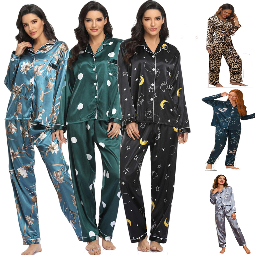 유럽과 미국 스타일의 투피스 신축성 있는 새틴 홈웨어 여성용 잠옷, 인스타 감성