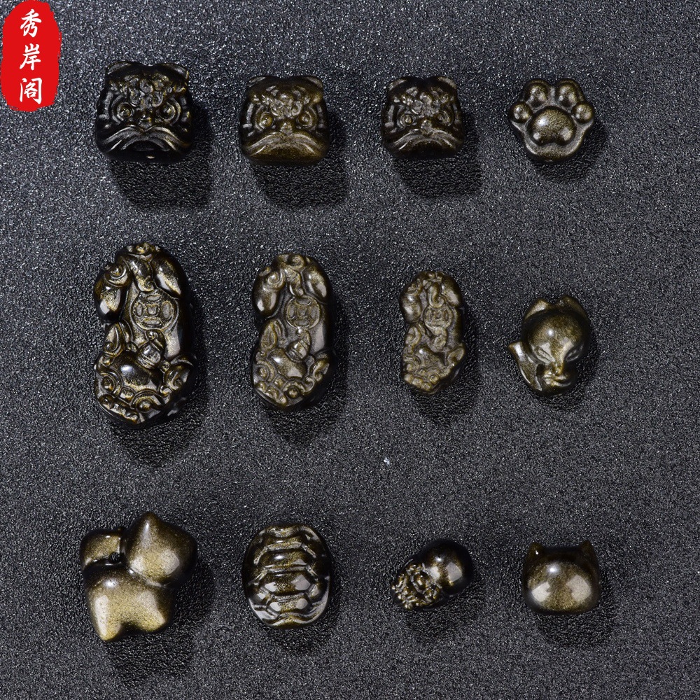 Natural golden obsidian spacer beads, lion and pixiu obsidian DIY accessories, craft bracelet jewelry materials wholesale