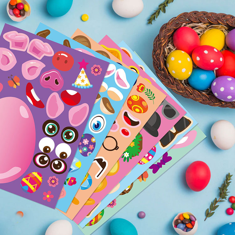 Huevo de Pascua diy artesanía pegatinas de Pascua rompecabezas de los niños partido juego de pegatinas juguetes de los niños