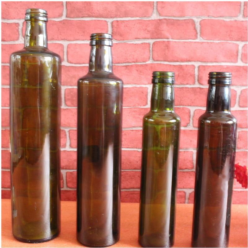 厂家批发带帽自动闭合油壶嘴圆形褐色橄榄油壶玻璃瓶酱油醋调料瓶