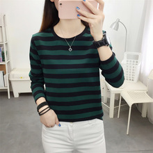 胖妹妹加肥加大码宽松显瘦长袖T恤女装秋季条纹打底衫体恤上衣服