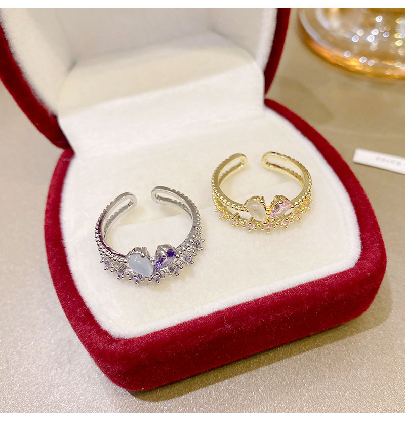 Fashion Heart Shape Copper Plating Inlay Zircon Open Ring 1 Piece