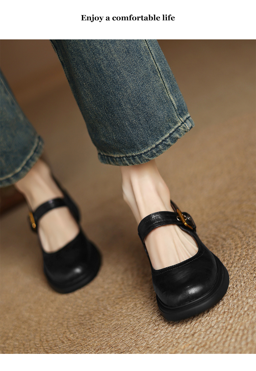 Giày Mary Jane nữ đế dày retro quai ngang gót vuông — đen chi tiết 9