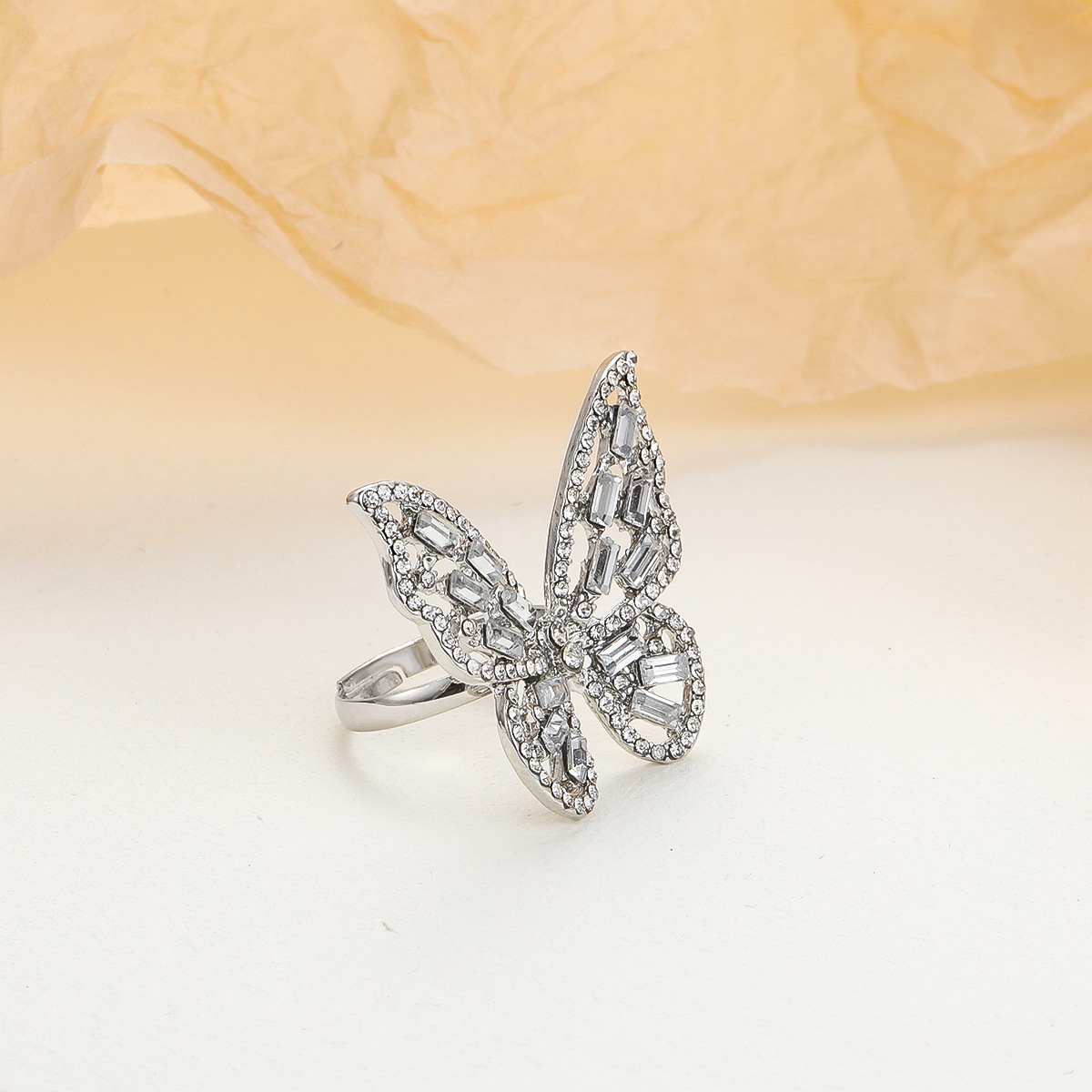 Fashion Butterfly Alloy Plating Rhinestones Women's Open Ring display picture 3