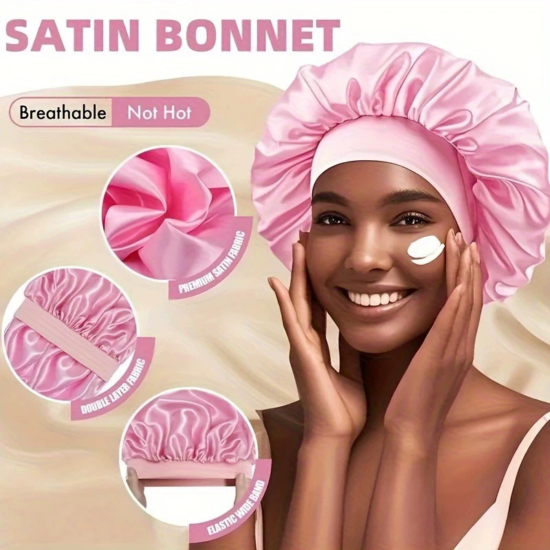 Сатиновая шапочка для сна высокая с эластичной широкой кромкой, женская ночная шапка