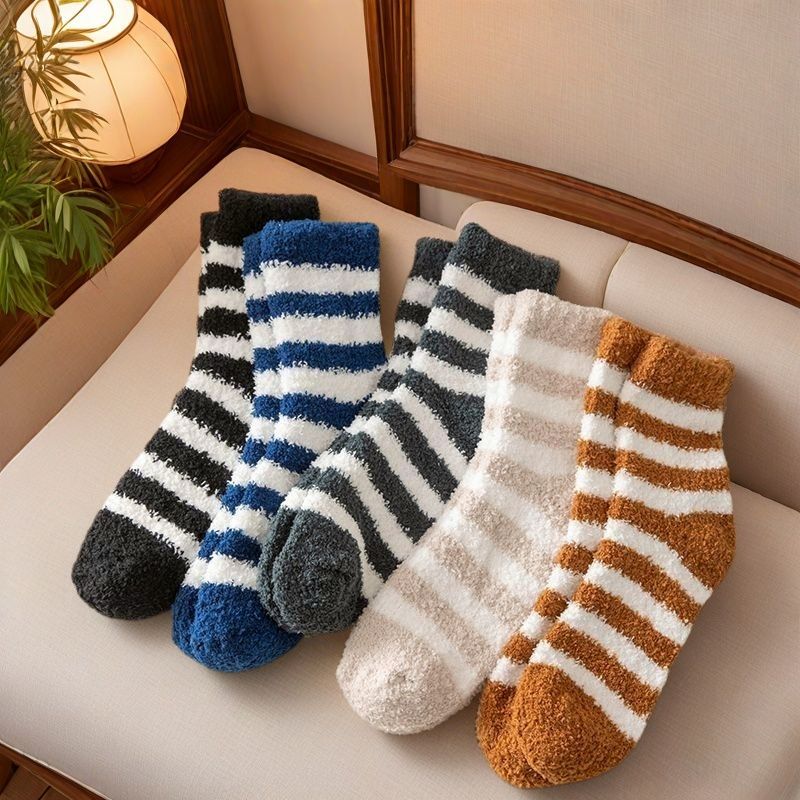 Coral para hombres calcetines de piso calientes de otoño y invierno, calcetines de piso cómodos de calcetines