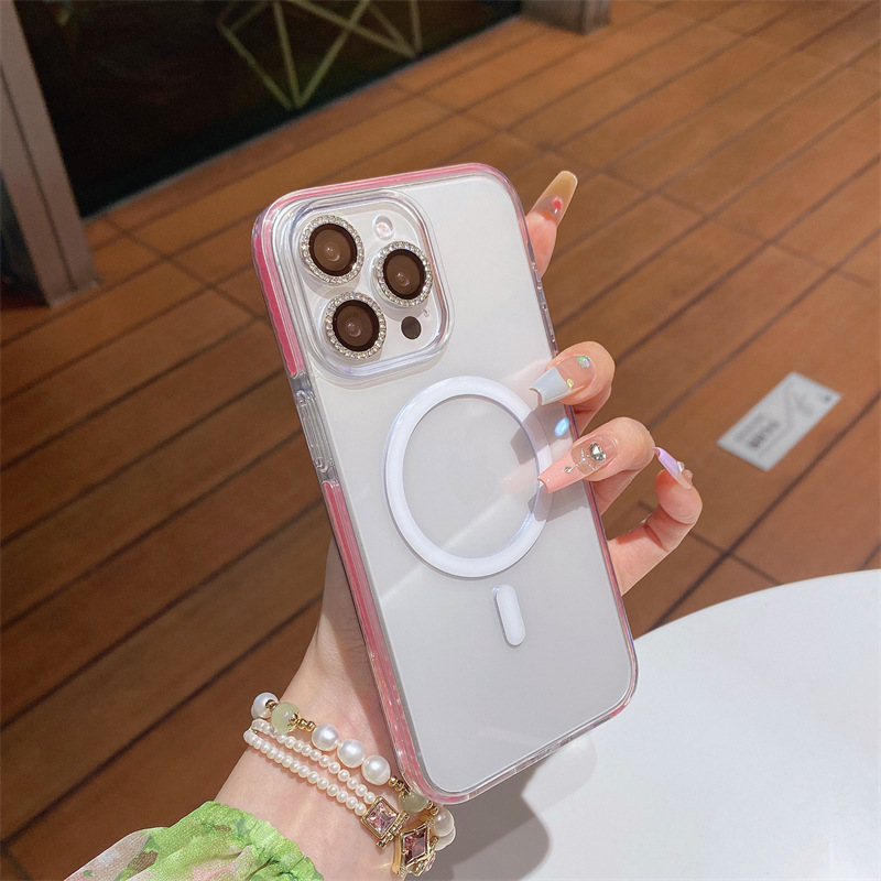 Funda de teléfono magnética transparente de color para Apple 16ProMax simple 15Pro pareja 14/13 nuevo 15PM