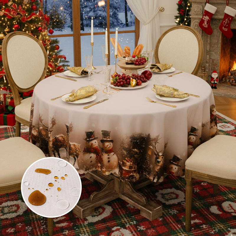 Transfronterizos dedicados a la impresión doméstica impermeable al desgaste de la mesa redonda de Navidad de la atmósfera de la mesa de comedor etiquetado