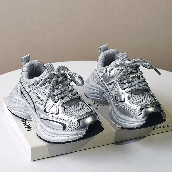 Girls' Torre Shoes 2025 Spring and Autumn New Breathable Mesh Boys' sneaker silver Lightweight Children's Running Shoes