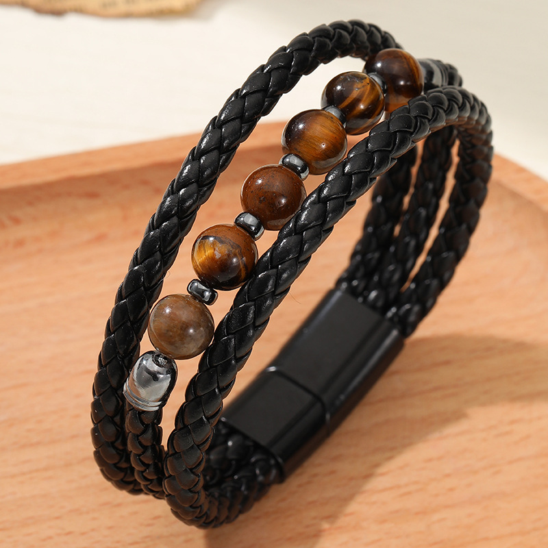 25g Weight Bangle Classification Leather Rope Chain Material Retro Punk Solid Color Pu Leather Alloy Plating Men's Bangle Men Cord & Leather Bracelets