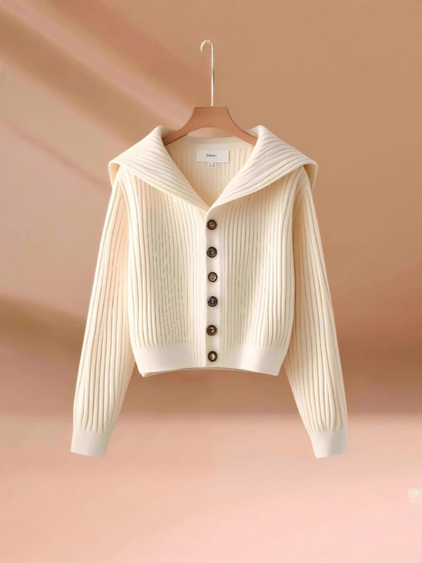 高品質で芸術的な生乳セーター秋と春の新しいネイビーカラーのシングルブレスト長袖ショートニットカーディガン|undefined