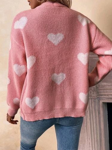 European and American origin sweaters, women's long-sleeved cardigan, Valentine's Day love pattern sweater