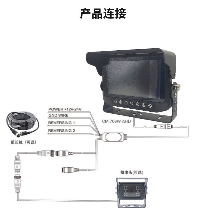 7inch Waterproof Car-Mounted Display Set for Construction Vehicles AHD High-Definition Monitoring Video IP68 Waterproof Display Screen