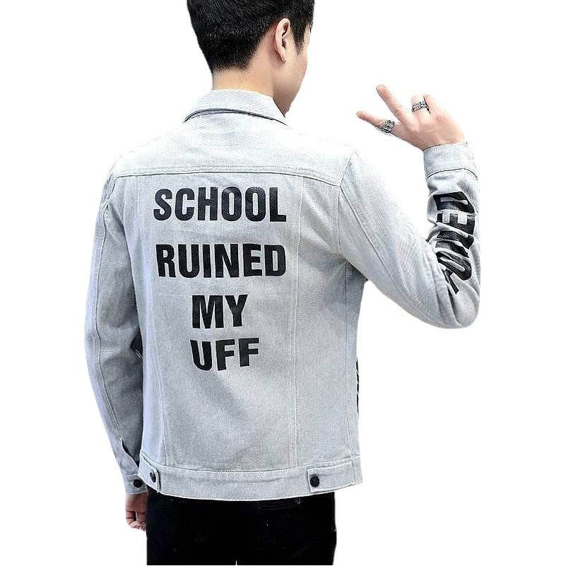 Chaqueta delgada guapa de los hombres chaqueta de mezclilla delgada de estilo coreano de los hombres de moda de primavera y verano personalizado abrigo de mezclilla a juego de los hombres