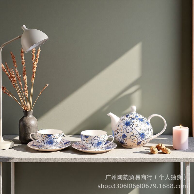 Flower Cluster Coffee Cup Black Tea Cup Teapot Tea Set Gift Box Retro Ins Exquisite Afternoon Tea Coffee Set for Home Use